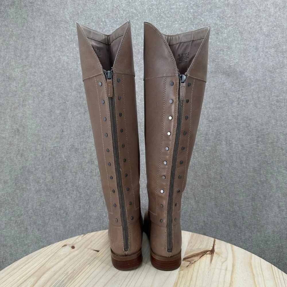 Franco Sarto Roxana Riding Boots 7 Brown Leather Studded Back Zip Over The Knee